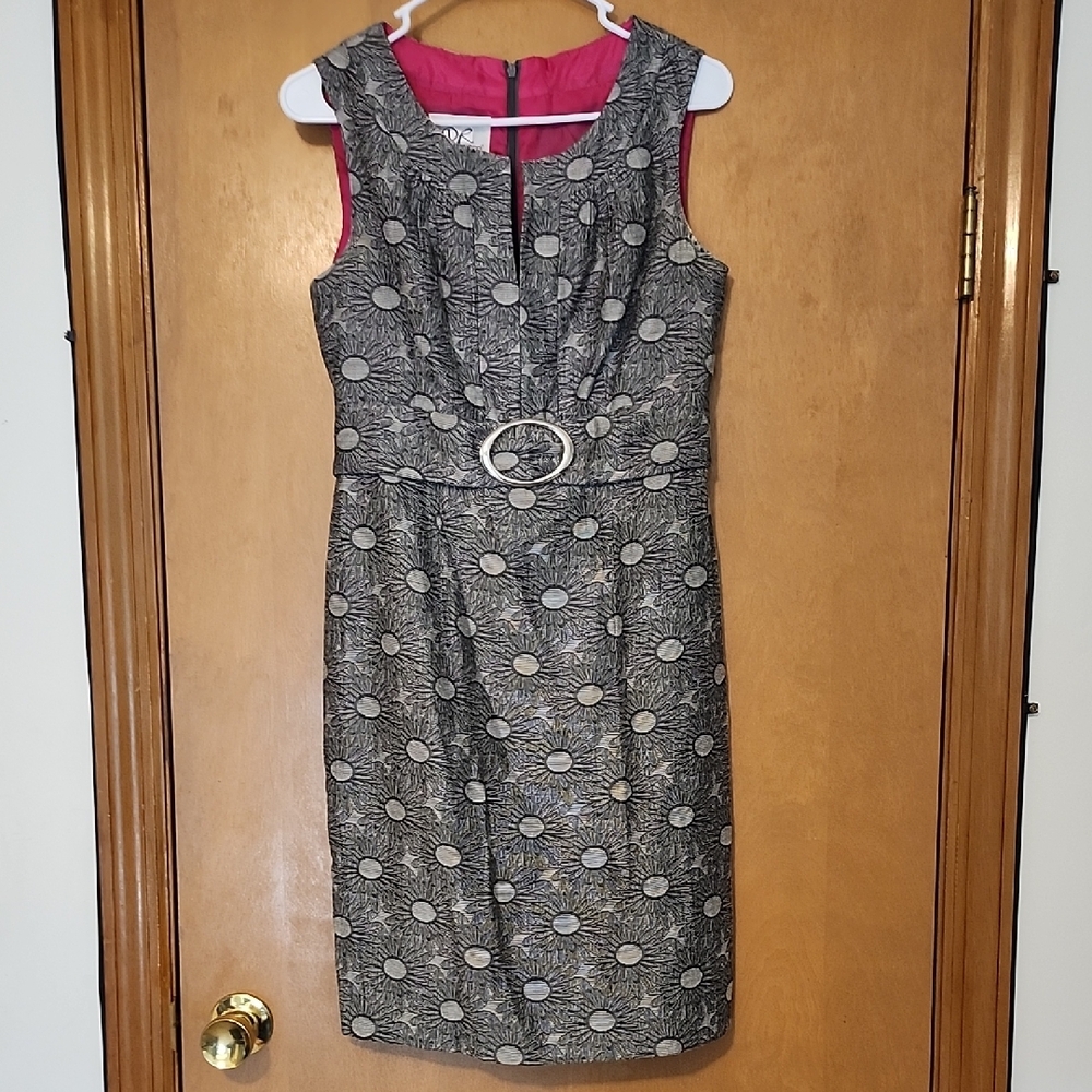 Vintage Donna Ricco Black & Silver Textured Sheath Dress with Belt